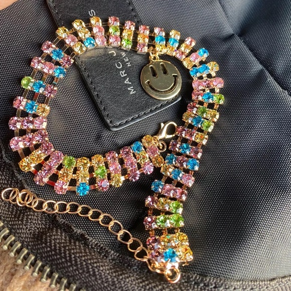 Zara Rainbow Rhinestone Smiley Charm Choker Necklaces + Chain - Picture 12 of 14